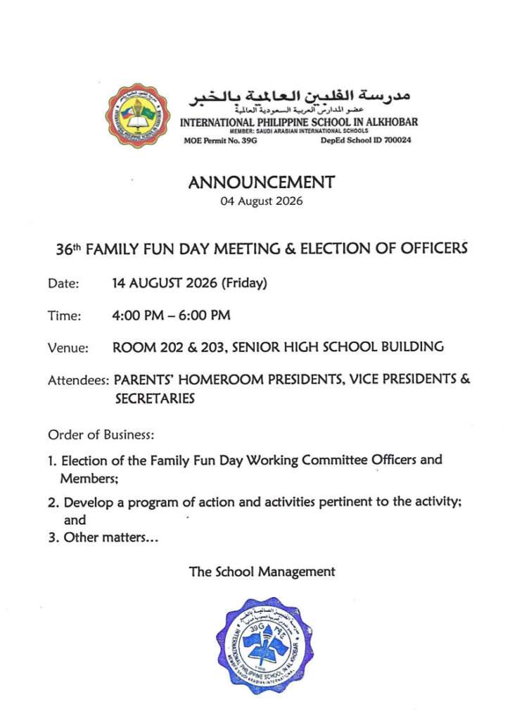 Announcement - 36th FFD Meeting & Election of Officers