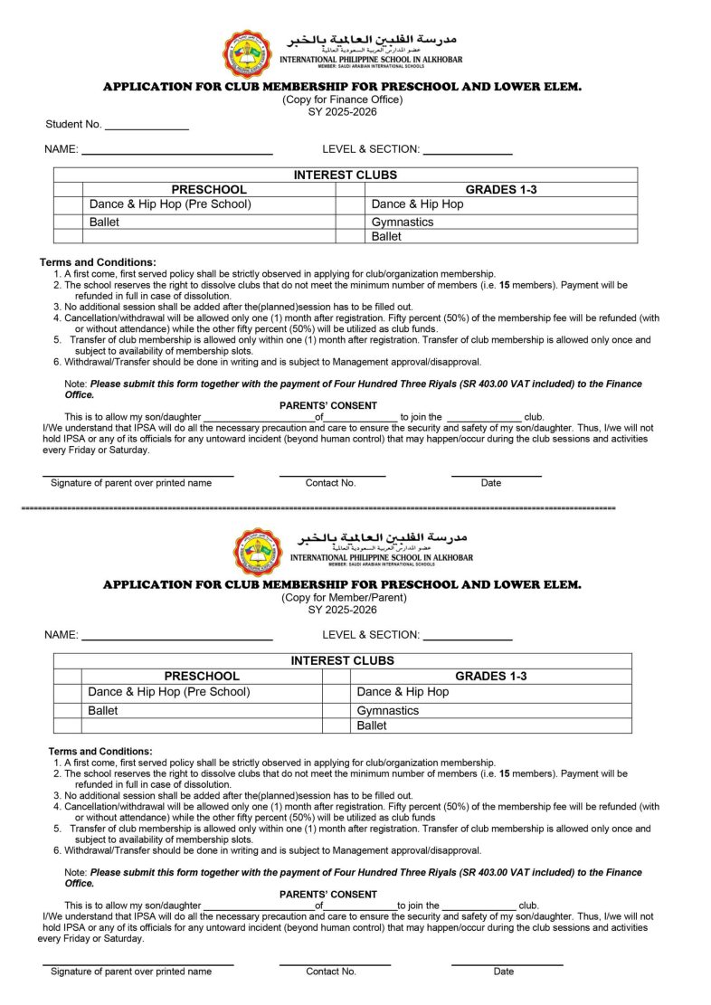 Club Application Form PS-LE 25-26