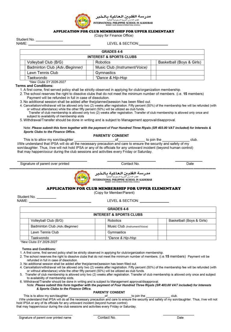 Club Application Form2026-2027 UE